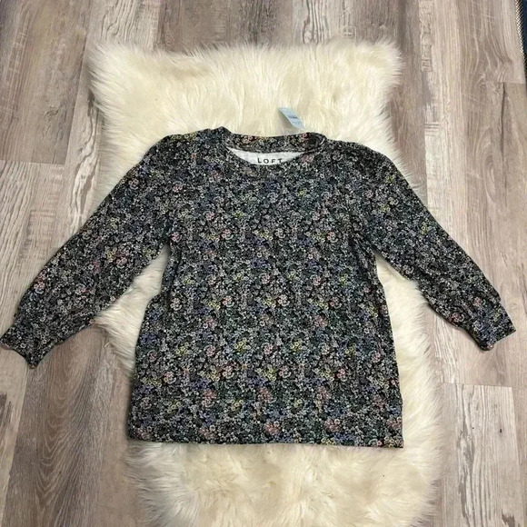 NWT Ann Taylor Loft navy Garden Puff Sleeve Sweatshirt size small petite - Picture 4 of 11